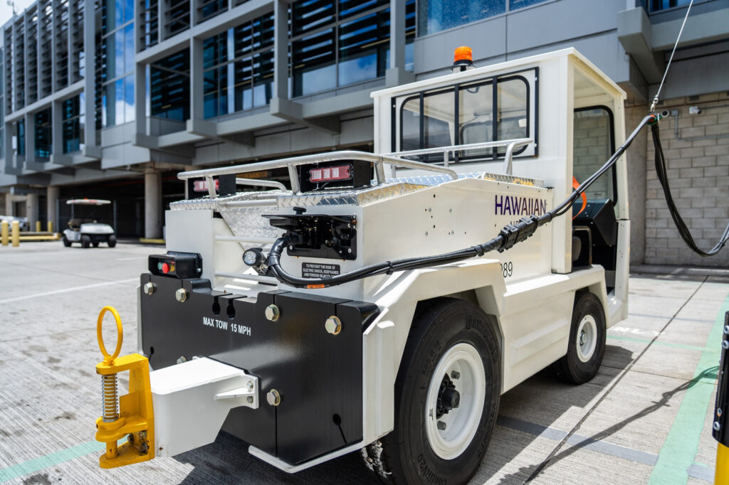 Hawaiian Airlines' electric ground support equipment.