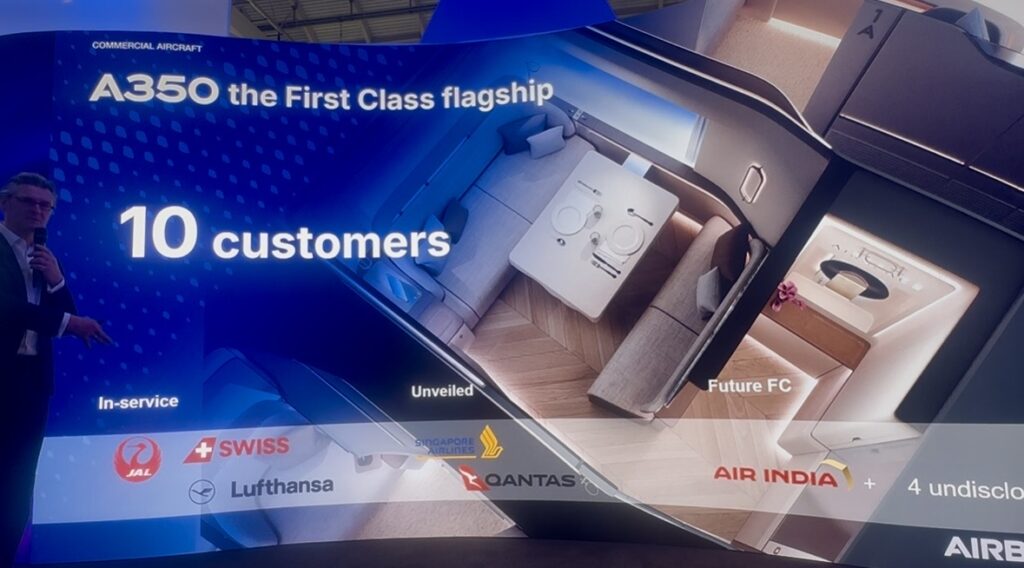Airbus infographic describing A350 operators flying first class 