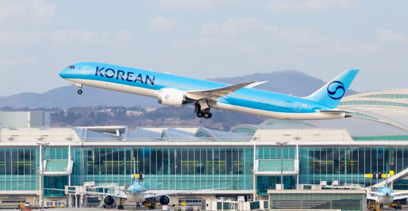 Korean Air aircraft taking off.