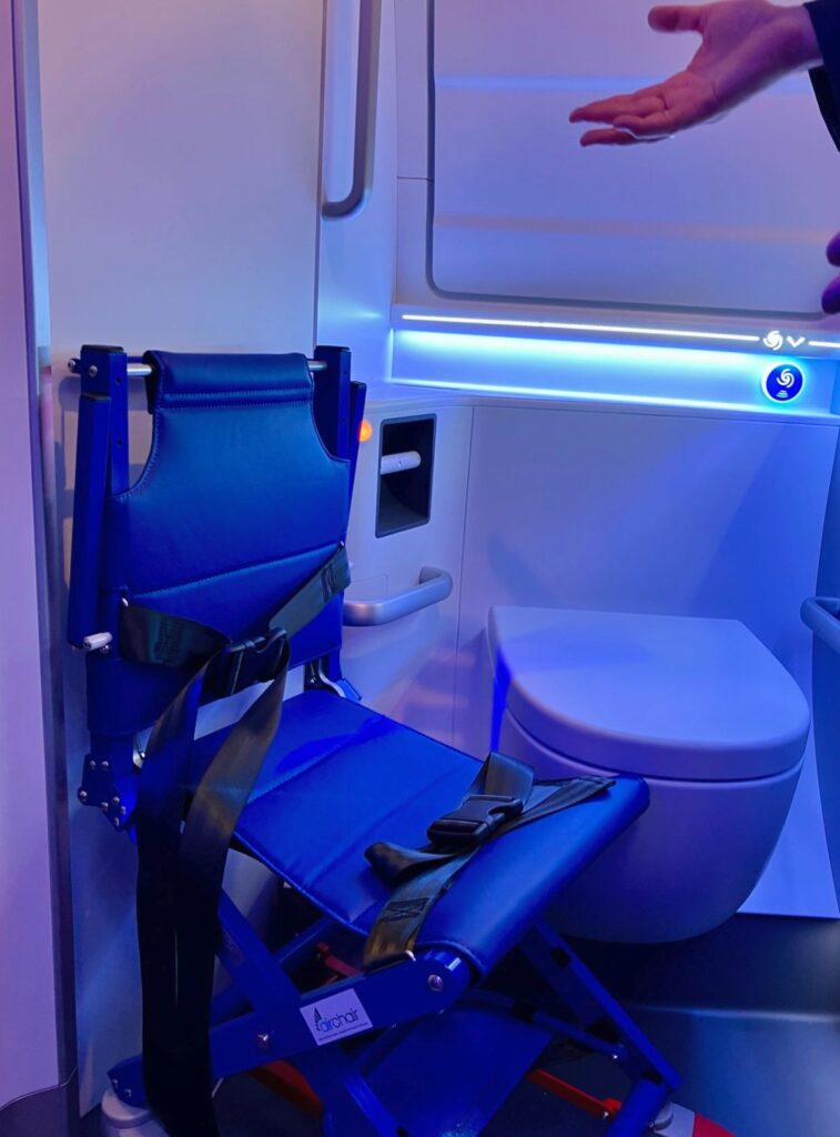 Airchair II in the Airbus narrowbody accessible lav 
