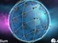 Rendering of Iridium NEXT constellation with Aireon payloads. Both firms' names and logos are beneath the image.