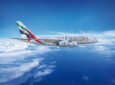 Emirates A380 in flight.