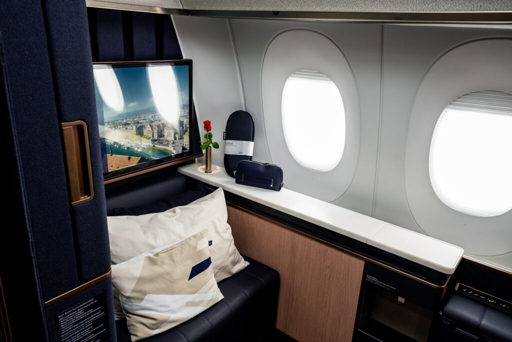Lufthansa Allegris first class suite is pictured.