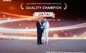 Jiatai accepting an award at the Airbus China Suppliers Symposium.