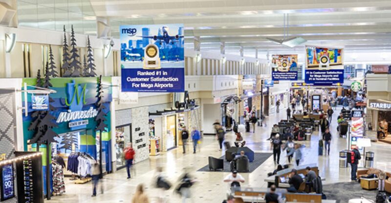 A busy Minneapolis-St. Paul International Airport terminal.