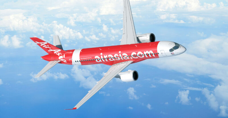 AirAsia Airbus A220-300 in flight. The airline today purchased 150 of the type but vowed to buy a stretched version should Airbus build the A220-500