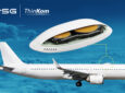 A twinjet is fitted with the ThinKom ThinAir Ka2517 antenna, NSG and ThinKom signage is above it