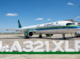 Saudia first A321XLR with block letters in front of it saying 1st A321XXLR