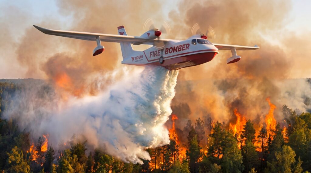 NOEMI Aerospace aircraft fighting a forest fire.