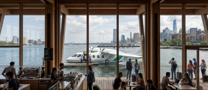 NOEMI Aerospace aircraft docked for boarding.