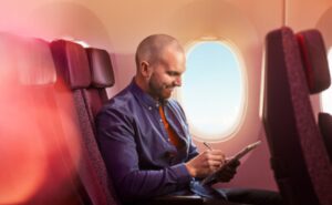 A Virgin Atlantic passenger is connecting to Sport 24 using their mobile device and Starlink connection.