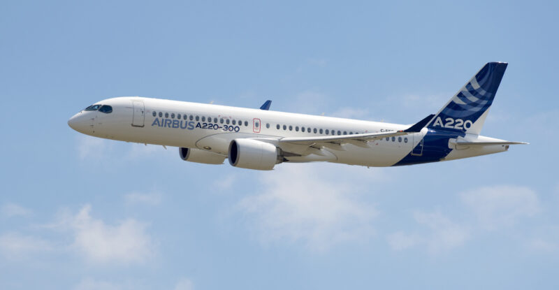 Airbus A220 in flight.