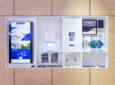 Boeing's sustainability wall at AIX 2026, featuring a variety of different products that are either part of its catalog or in the process of becoming linefit offerable.