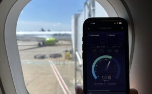 Over 200 mbps down while using the airBaltic Starlink connection on a parked Air Serbia A320