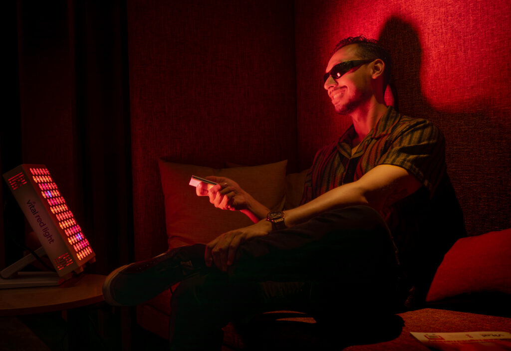 Red Light Therapy is being utilized by a passenger.