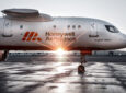 Honeywell Aerospace testbed aircraft at sunset.