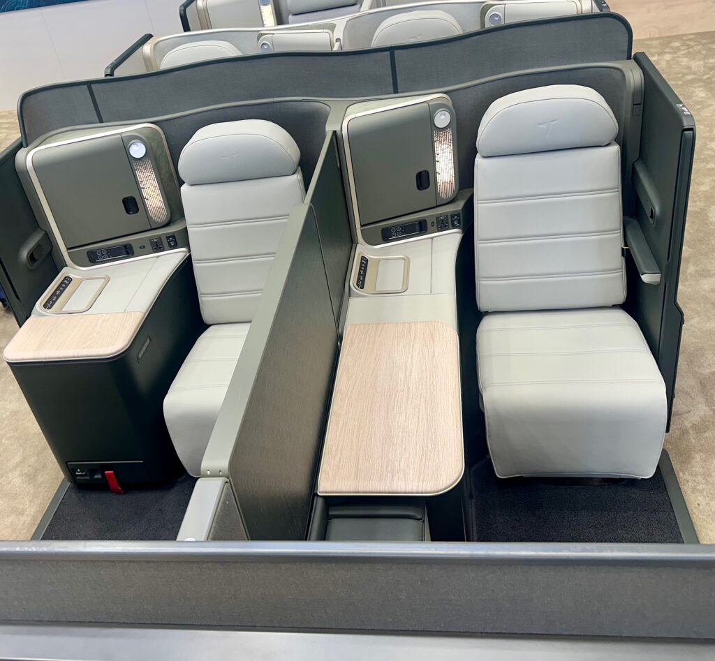 Front view of VantageXL+ First seats as shown by Thompson on its stand at AIX 2026.