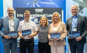 Pictured from left to right: Pierre Outrey, DSNA; Luc Chevallier, Skyguide; Charlotte Neyret, CEO; Peggy Devestel, Eurocontrol; and Friedrich Wilhelm Menge, DFS. Image credited to ESSP.