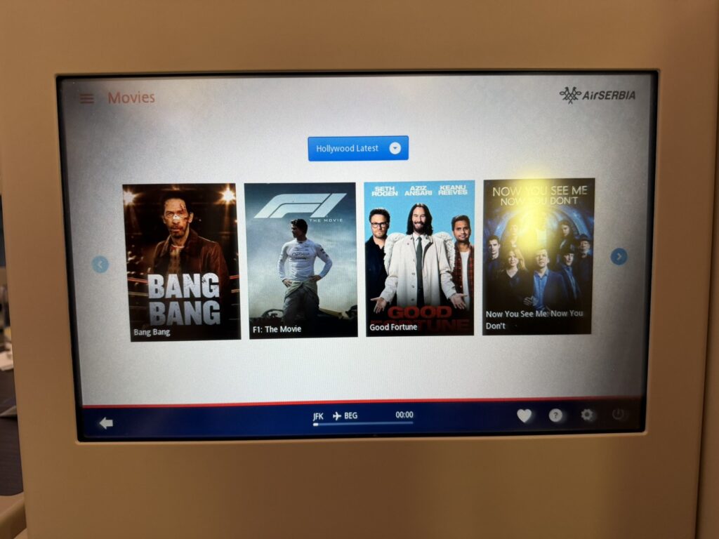 Content options for passengers to choose from are displayed on the IFE screen,