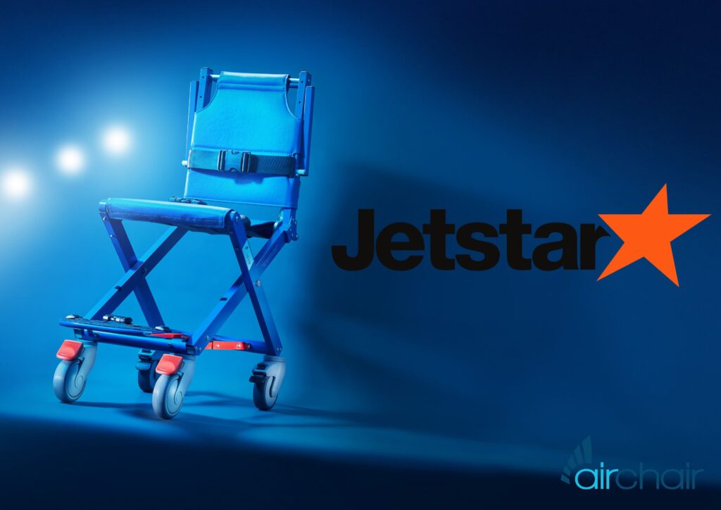 Airchair II on a blue background next to the Jetstar logo.