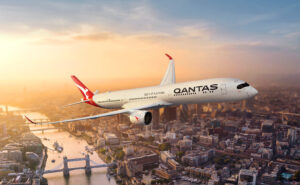 Qantas A350 in flight over London.