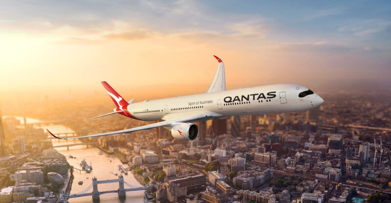 Qantas A350 in flight over London.