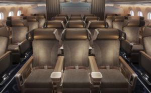 China Airlines 787 passenger aircraft features 28 seats in Premium Economy Class in a 2-3-2 seating configuration.