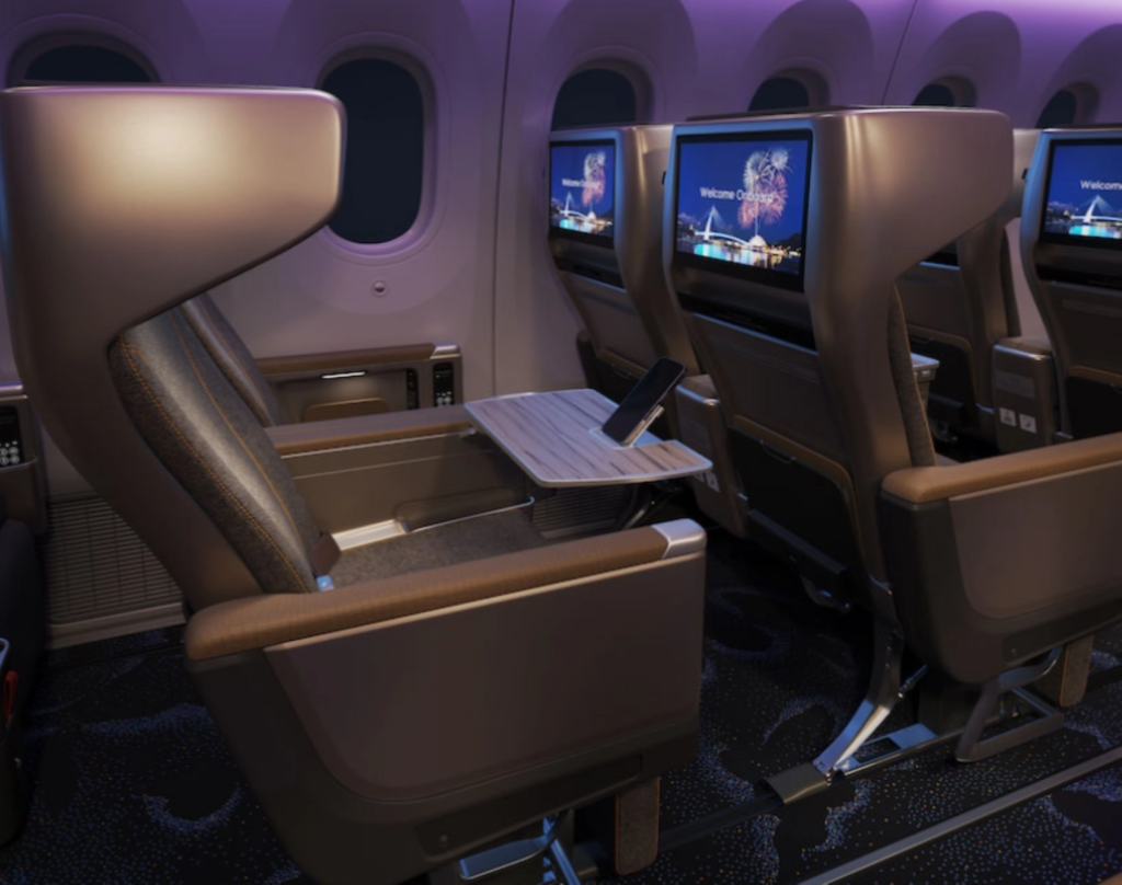 China Airlines 787 premium economy class seat with the 15.6" 4K high-definition display.
