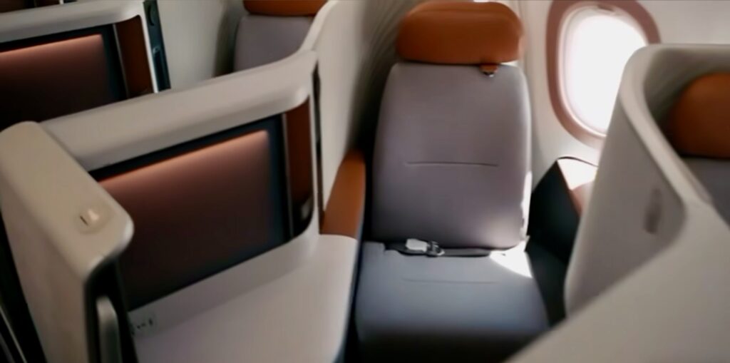 Saudia A321XLR business class, based on Thompson VantageSOLO in grey and brown CMF