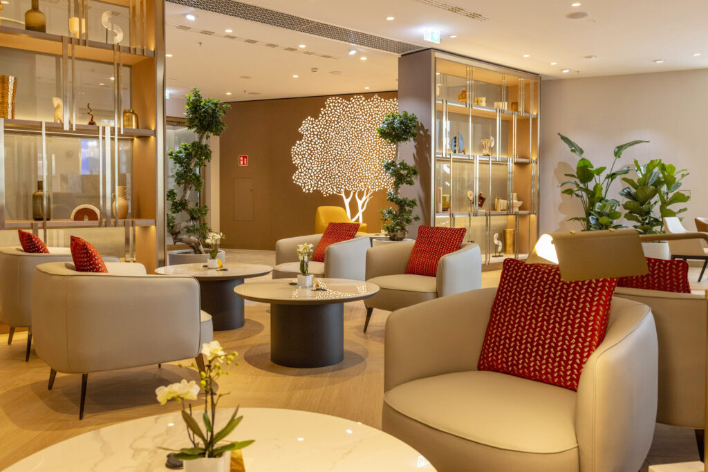A relaxed seating area in the Emirates Lounge