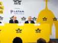 Willie Walsh, Luis Gallego and Roberto Alvo speaking at the 82nd AGM.