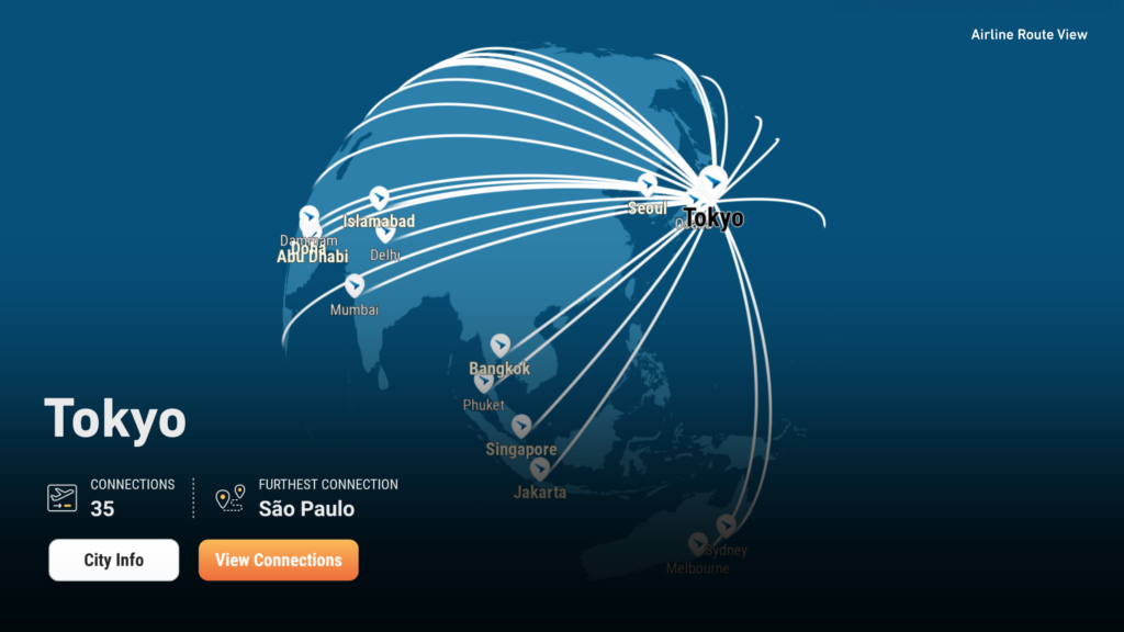Showing routes and connections of an airline on the Arc platform.