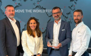 From left to right: Craig Allan, Vice-President, Supply Chain and Manufacturing, MHI RJ Amel Belkhamsa, Vice-President, Commercial services and customer support, MHI RJ Antonio Ficca, Vice-President, Strategy, Marketing & Communications, Expliseat Adrien Pallix, Program manager, Expliseat