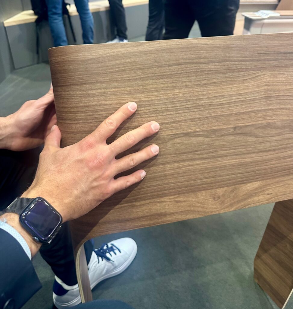 ZIM presented The Frame with molded, laminated beech wood at the Aircraft Interiors Expo in Hamburg. Image: Mary Kirby