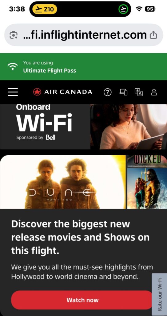 Air Canada Wi-Fi portal
