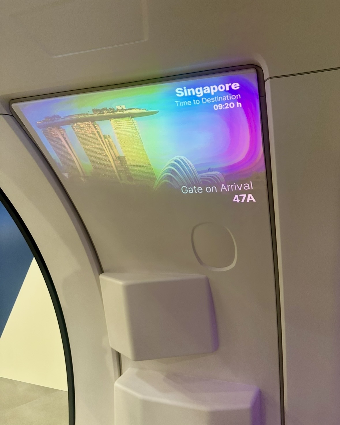 Diehl projector technology used to showcase flight info on the entrance door.