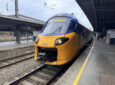 EuroCity Direct trainset arriving at the platform.