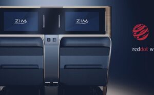 ZIM Premium Economy with The Frame is pictured alongside the logo of the Red Dot Award