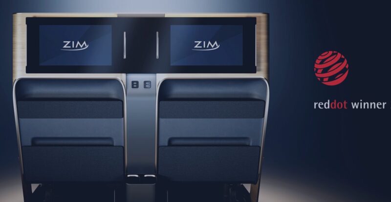 ZIM Premium Economy with The Frame is pictured alongside the logo of the Red Dot Award