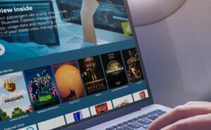 Blueview portal is on a laptop and being used inflight by a passenger