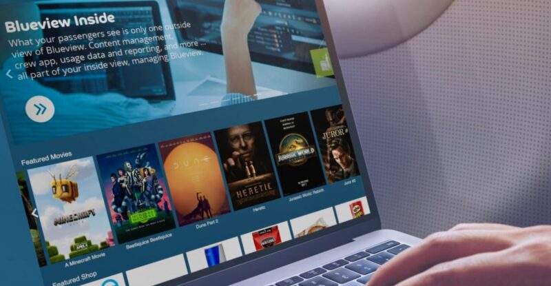Blueview portal is on a laptop and being used inflight by a passenger