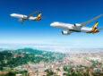 Uganda Airlines 787-9 and 737-8 over Kampala