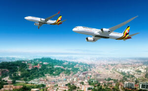 Uganda Airlines 787-9 and 737-8 over Kampala