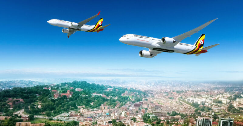 Uganda Airlines 787-9 and 737-8 over Kampala
