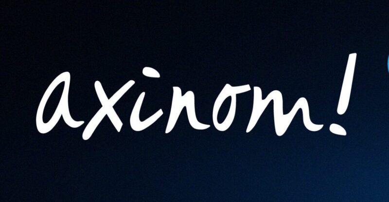 Axinom! logo in white on a black background.