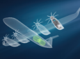 Rendering of hydrogen-powered fuel cell engine mounted on an aircraft.