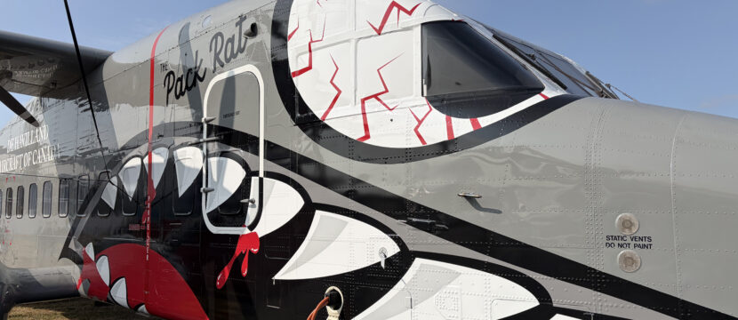 De Havilland Aircraft of Canada’s Sherpa demonstrator carries the name ‘Pack Rat’ and wears a fearsome color scheme.