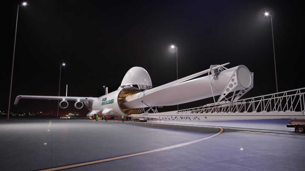 WindRunner loading turbine blades at the airport