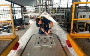 Technician installs Starlink on Lufthansa A320neo