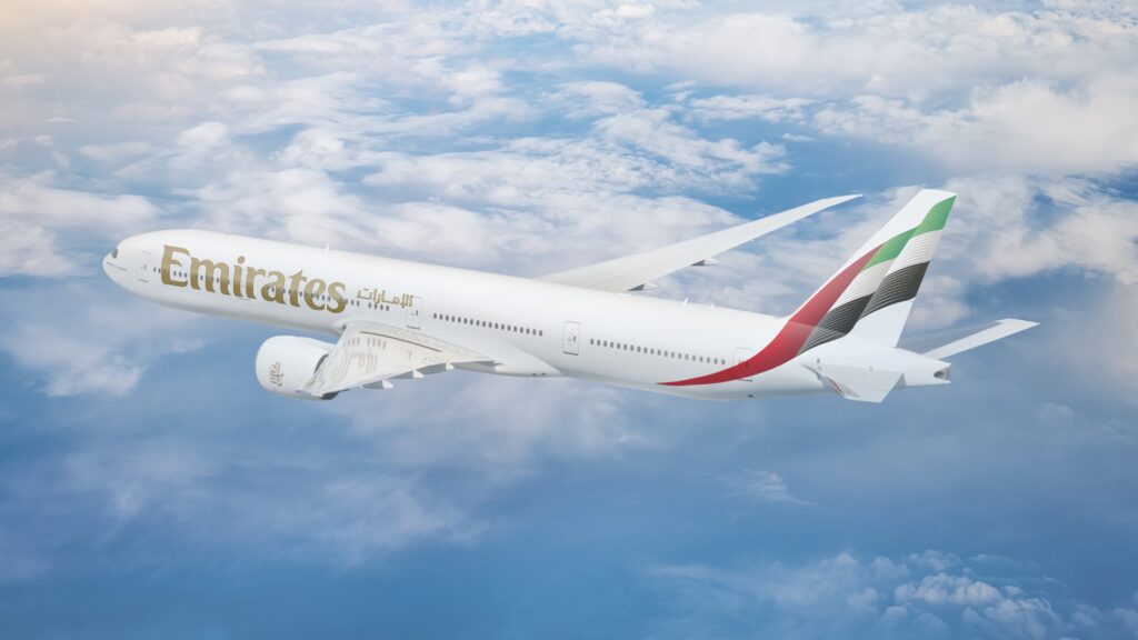 Emirates Boeing 777 in flight